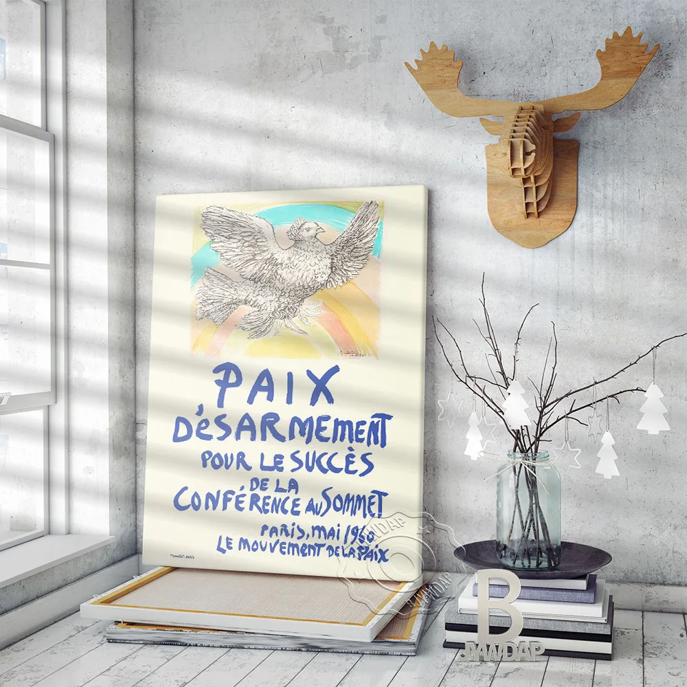 Pablo Picasso Poster, Paix Desarmement Pour Le Succes De La Conference Au Sommet Art Prints, Pigeon Rainbow Wall Home Art Decor