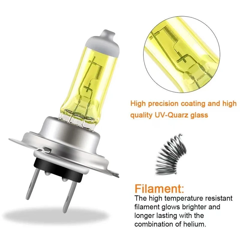 Kuluze 2 pçs h7 super amarelo farol 3000k 12v55w amarelo baixo feixe h1 h3 h4 h11 lâmpada halógena h10 h27 luz de nevoeiro à prova lâmpada do carro