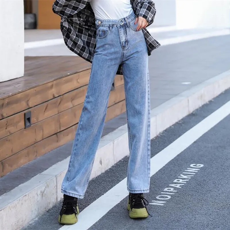 

Woman Jeans High Waist Clothes Wide Leg Denim Clothing Blue Streetwear Vintage Quality Nice Vogue Harajuku Straight Pants