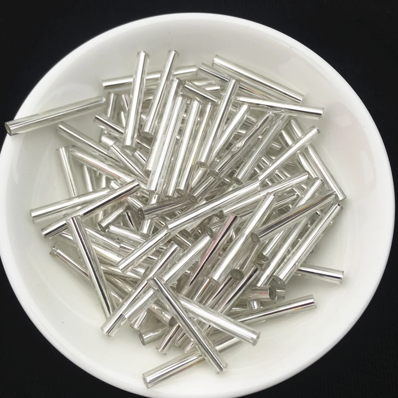 100Pcs/Bag 2.5*20mm Long Size Silver Core Czech Glass Seed Bugle Beads Tube For Jewelry Garment DIY Bracelet Craft Accessories