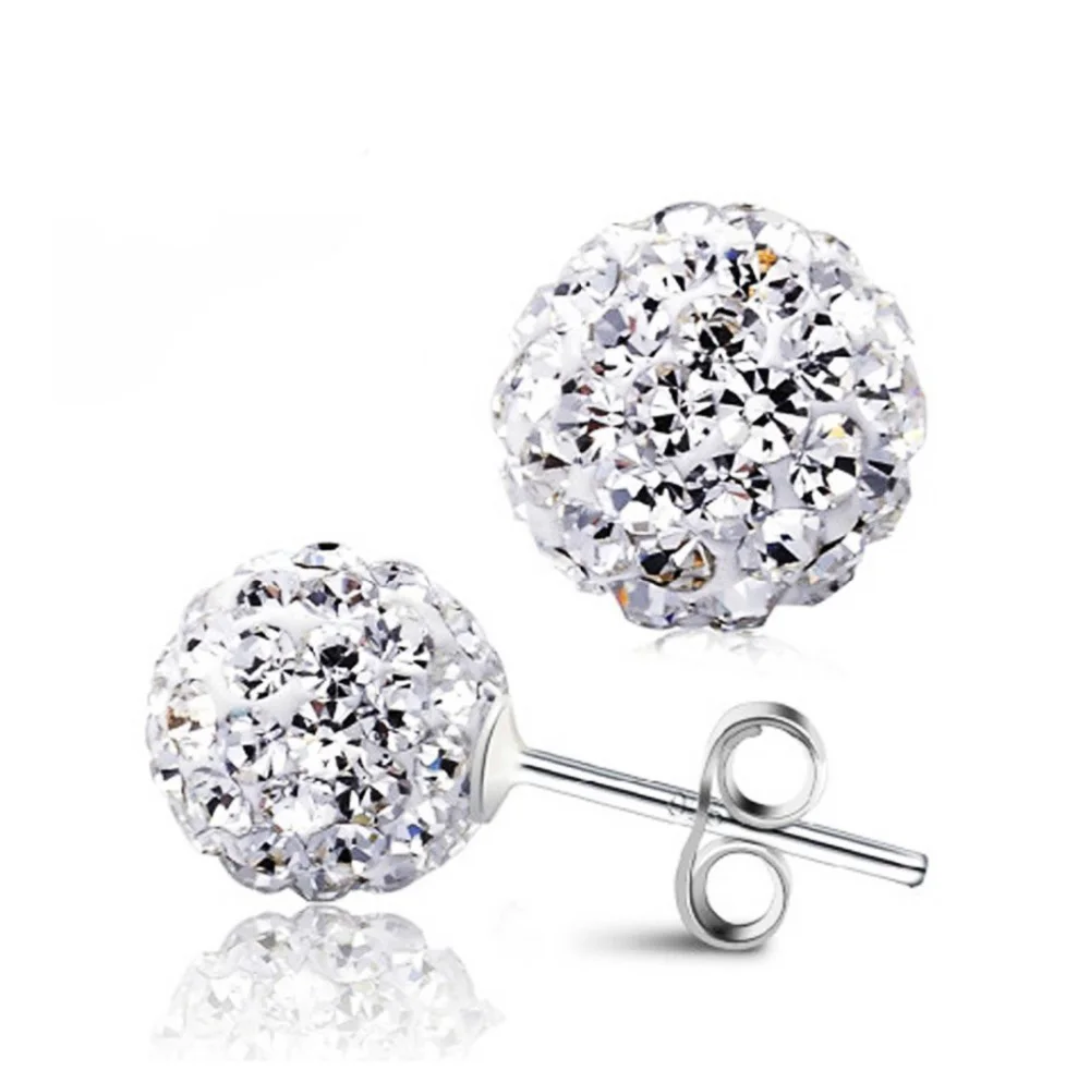 2021 Summer Silver Color Brand Earrings 6/8/10mm Crystal Ball Stud Earrings For Women Fashion Girls Jewelry Gift