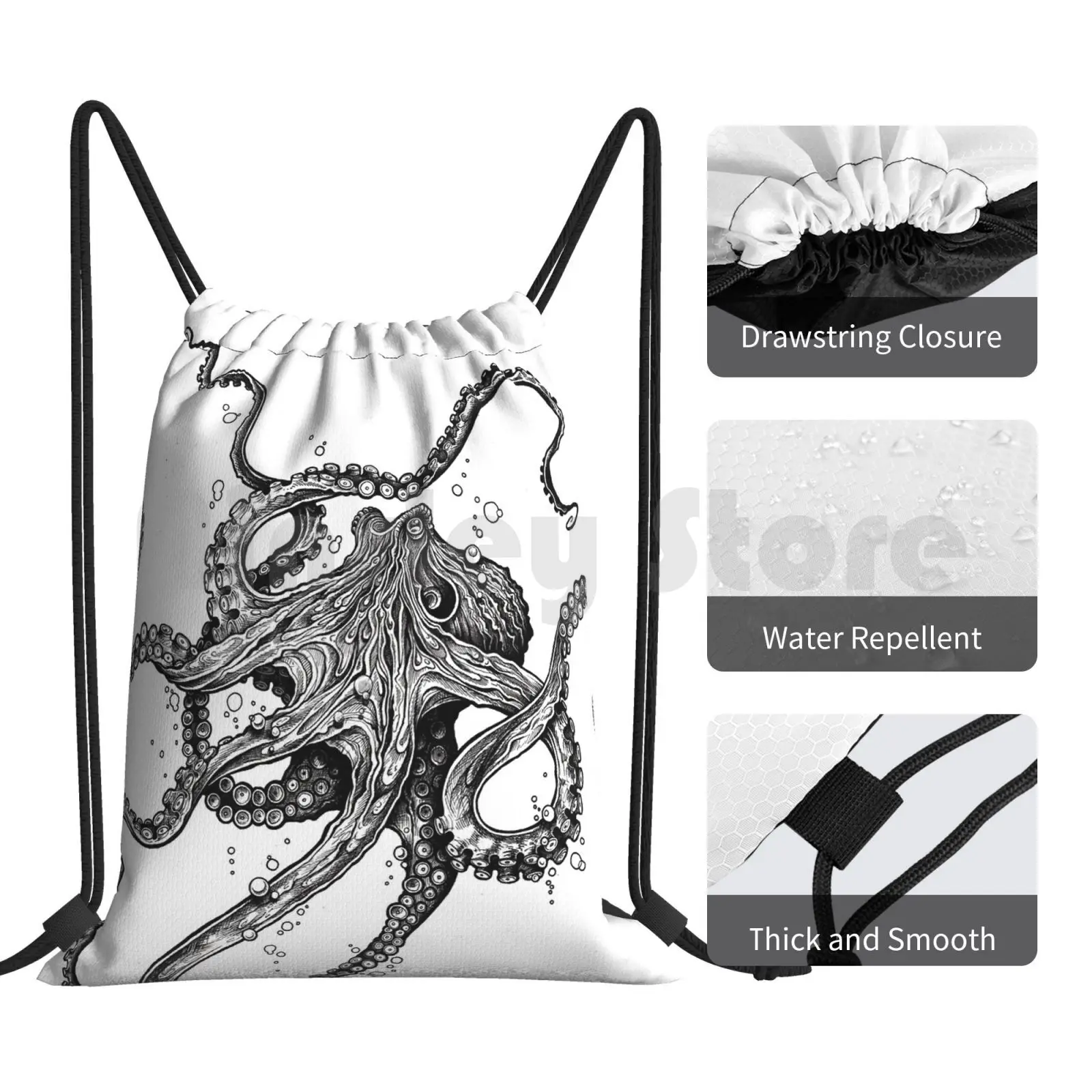 Octopus Backpack Drawstring Bag Riding Climbing Gym Bag  Octopus Tentacles Ocean Animals Underwater Nature Sea Mollusc Pen