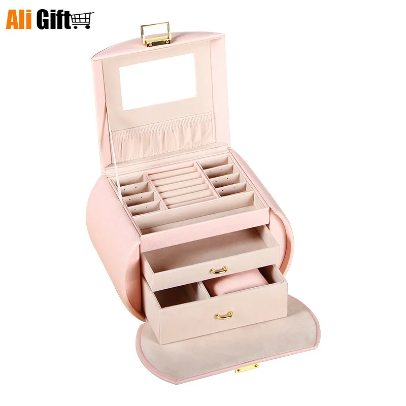 Jewelry Box Princess European Wooden Jewelry Box Large Capacity Multi-layer Lockable Earrings Nail Necklace Storage Box