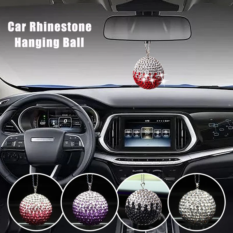 

35mm Bling Diamond Crystal Ball Car Pendant Creative Decor Car Rear View Mirror Hanging Ornaments Auto Interior Couple Gift