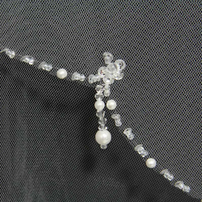 Best Quality 2 layers Short Beaded Pearl Wedding Veil White Ivory Tulle Women Bridal Veil With Comb Wedding Accessories