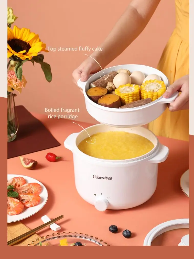 Huaco 2l panela de cozinha elétrica única/dupla camada multifuncional frigideira cozinha do agregado familiar máquina antiaderente frigideira 220v