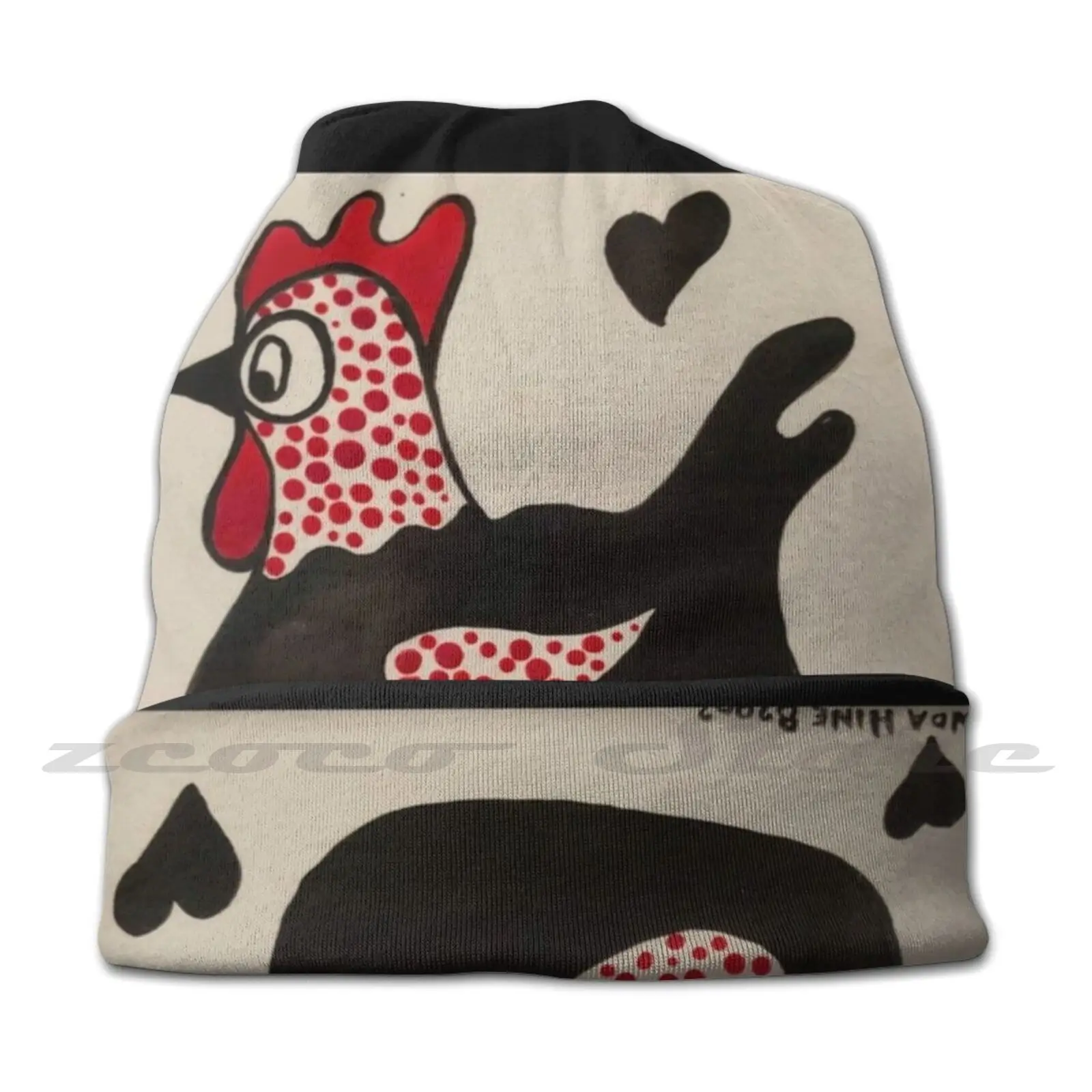 Black Hen Diy Pullover Cap Knit Hat Plus Size Keep Warm Elastic Soft Red Black And White Hen Hen Chicken Chook Fowl Poultry