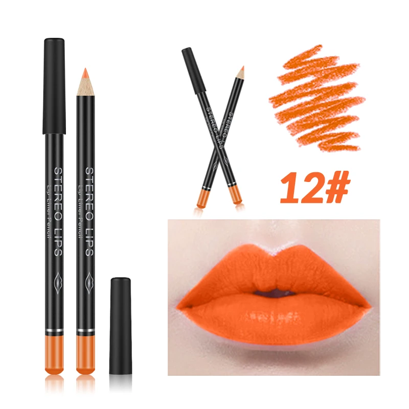 12 Color Sexy Matte Lipstick Pencil Waterproof Lasting Lip Liner Pen Non-stick Cup Lip Liner Contour Pencil Set Beauty Cosmetic