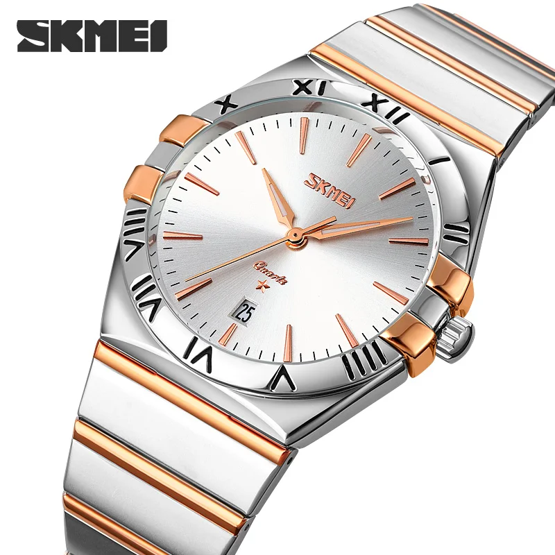 

SKMEI Luxury Analog Quartz Man Watch Roman Simple Stainless Steel Band Waterproof Men's Business Wristwatches 9257