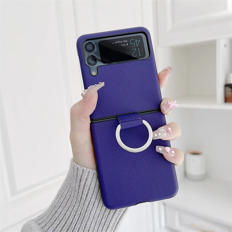 2022 Fashion Finger Ring Holder lychee fold case for Samsung Galaxy Z Flip 3 5G Cover Anti-knock luxury PC Cases for Flip3