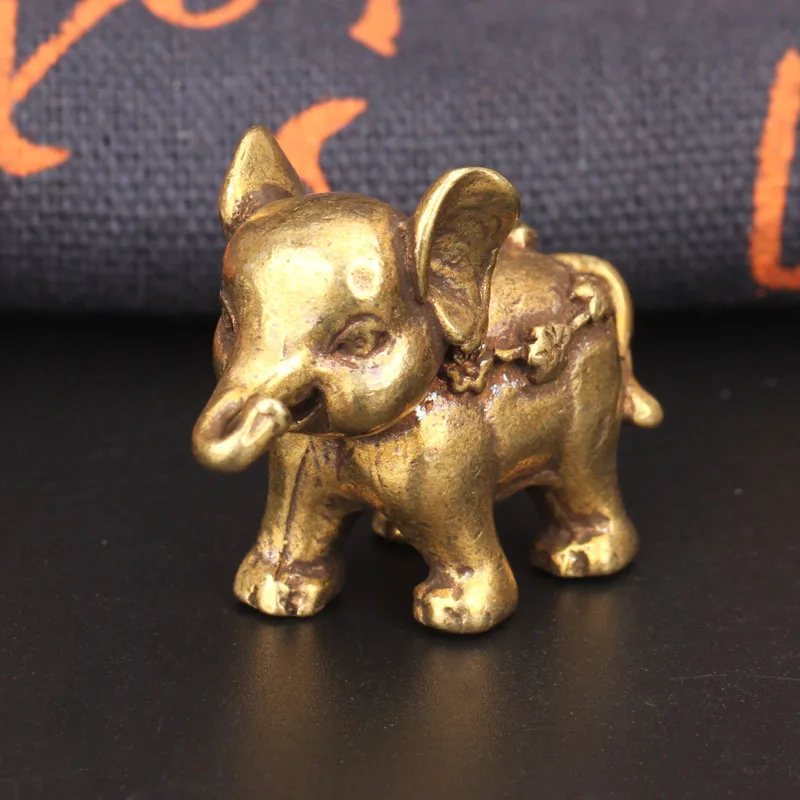 Vintage Copper Cute Animal Elephant Statue Desktop Decoration Ornaments Metal Brass Crafts Figurines Miniatures Bronze Crafts