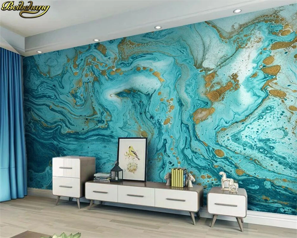 

beibehang Custom 3d Wallpaper Mural Fashion Blue Abstract Ink Landscape Stone Pattern TV Background Wall paper papel de parede