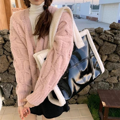 Large Totes Winter Hot Style Sheep Fur Women\'s Handbags Plush Pu Leather Shoulder Bag Black Designer Bags for Women 2020