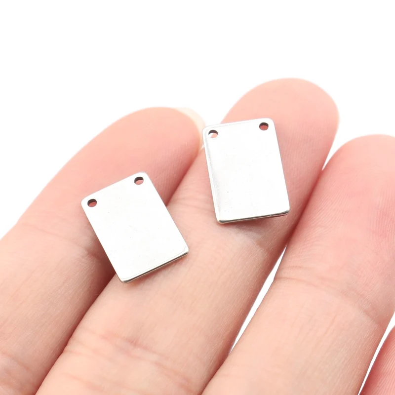 20pcs Stainless Steel Rectangle Blank Stamping Necklace Pendant Connectors Disc Tags Diy For Jewelry Bracelet Making Components