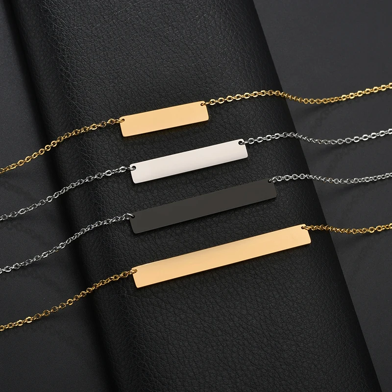 3 Colors Personalized Blank Bar Necklace Stainless Steel Custom Name Plate Necklace Can Engrave Word Letters Bridesmaid Jewelry