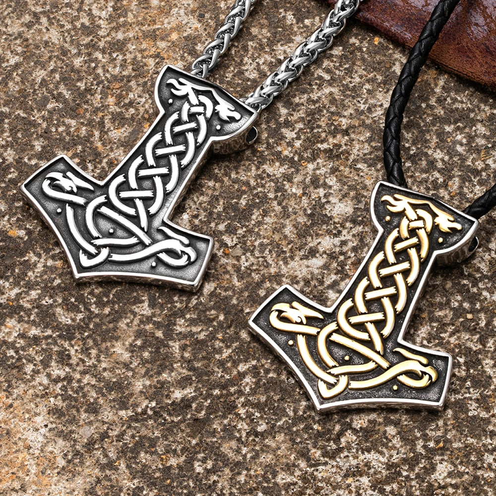 Herren-Halskette aus Edelstahl mit Mjölnir-Thor-Hammer, Wikinger, nordische Runen, slawisches Amulett, Anhänger, verblasst nicht, goldfarbener Schmuck, Geschenk – Detail 4