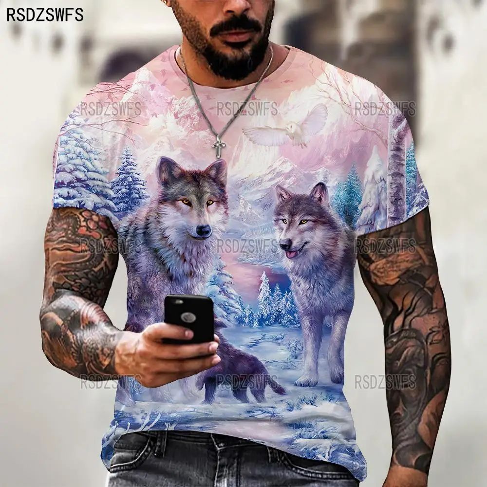 Lovers Wolf Printed T Shirts Men 3D T-shirts Drop Ship Top Tee Short Sleeve Camiseta Round Neck Tshirt Fashion Casual Brand