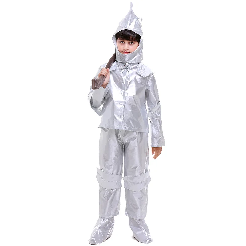 Costumi di Halloween 2020 The Tin Man Cosplay vestiti impermeabili con copricapo copriscarpe Costume Hickory argenteo