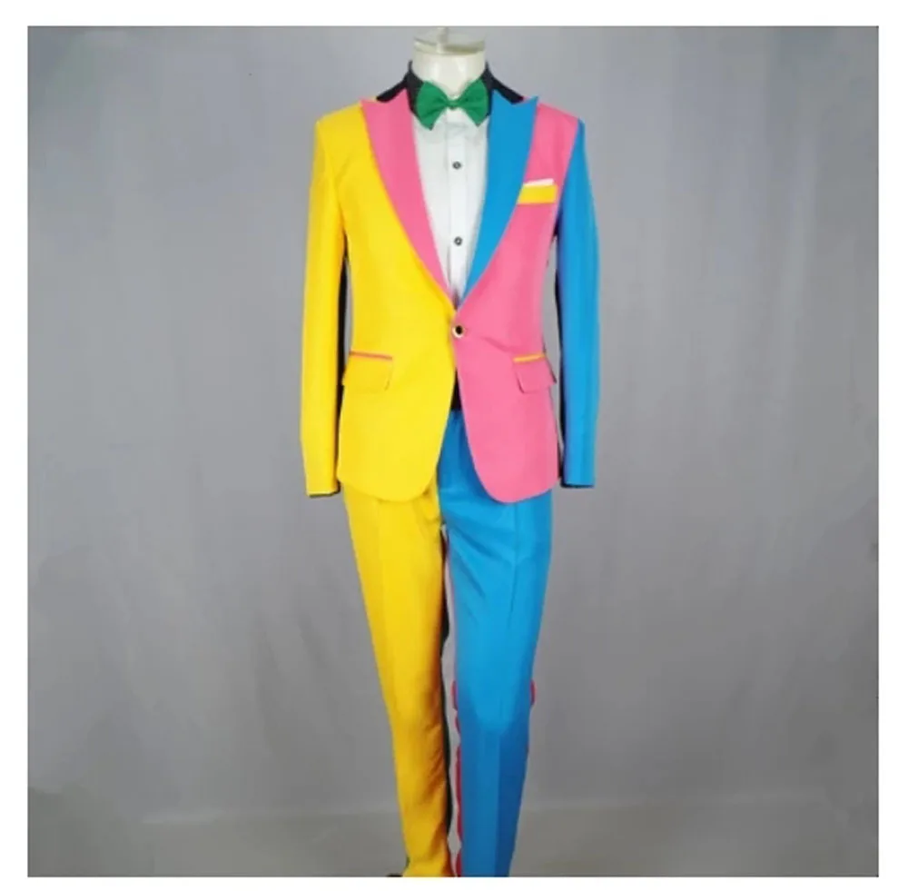 Magician Clown Suit Performance Stage Outfits Irregular Colorful Men's  Nightclub Male Singer Host Blazers Pants DS Costume