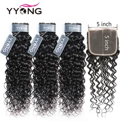 Yyong Hair 5x5 Closure With Bundles Brazilian Water Wave Bundles With Closure Remy 3/4 Bundles Human Hair Weft With Closure