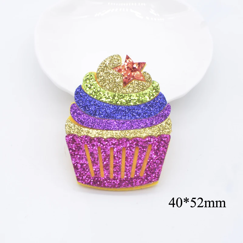 10Pcs Kawaii Glitter Cake Meteor Rainbow Applique for DIY Clothes Hat Sticker Headwear Hair Clips Bow Decor Accessories Patches