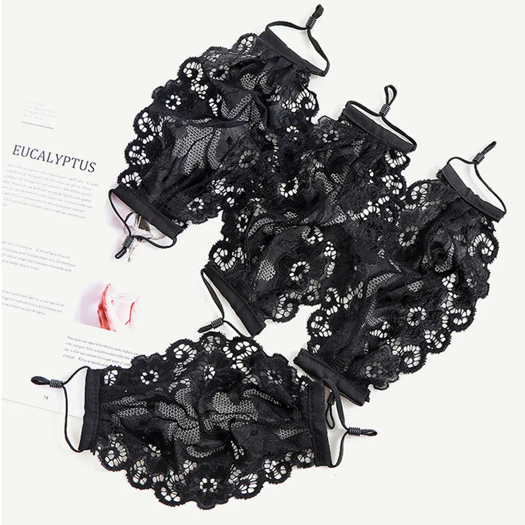 1pc Solid Delicate Lace Applique Washable Reusable Cycling Mouth Face Mask Comfortable Outdoor Breathing Fashion Earloop Masque