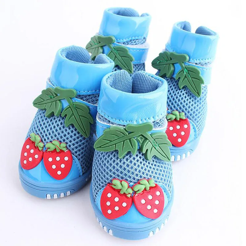 Fashion Breathable Mesh Dog Shoes Cute Strawberry Pet Dog Booties Outdoor Anti-slip Sport Footwear Sneakers for Chihuahua Teddy