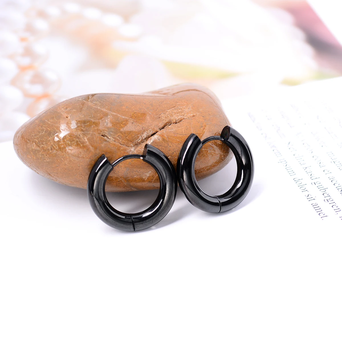 Grosso spessore in acciaio inox Huggie Hoop semplice Piercing piccolo nero donna uomo Big Circle Hoops orecchino gioielli rotondi