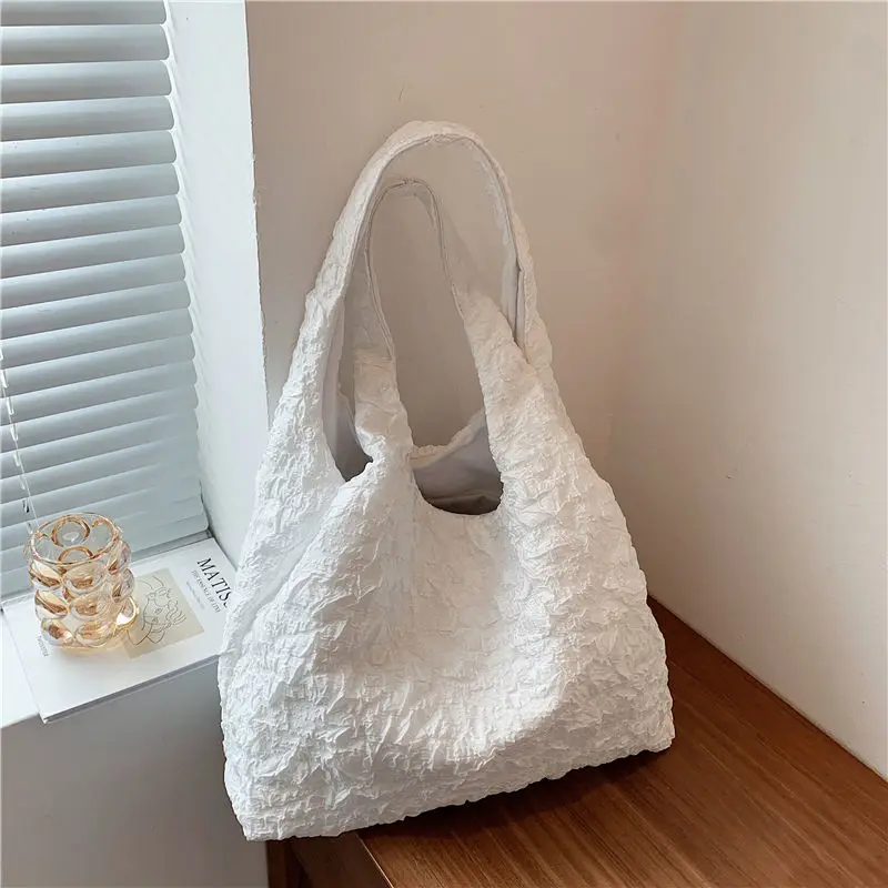 New Light Luxury Women's Bag Fold Artistic Sense Large Capacity Shopping Bag Versatile One Shoulder Canvas Portable Schoolbag