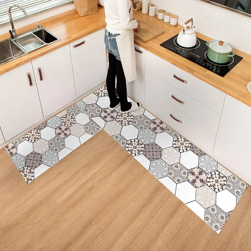 

PVC Kitchen Rug Non Slip Carpet Nordic Doormat For Living Room DIY Cut Entrance Hexagon Pattern Doorway Mat Home Decor