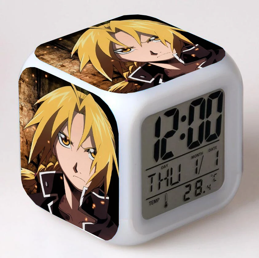 Anime Fullmetal Alchemist  Cartoon LED 7 Color Flash Digital Alarm Clocks Night Light Bedroom Desk Clock despertador Alarm-Clock