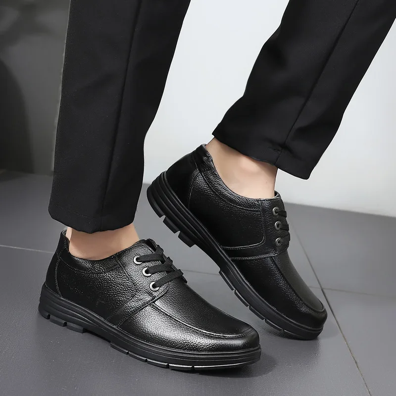 High Quality Genuine Leather Shoes Men Flats Fashion Men\'s Casual Shoes Brand Man Soft Comfortable Lace up Black 99