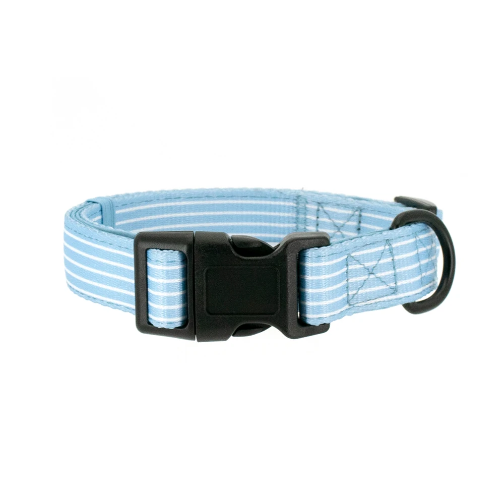 Collarlogo Adjustable Pet Dog Collar Durable Soft Cute Creative Cyan Striped Design Leash Neoprene Harness Poop Bag Dispenser