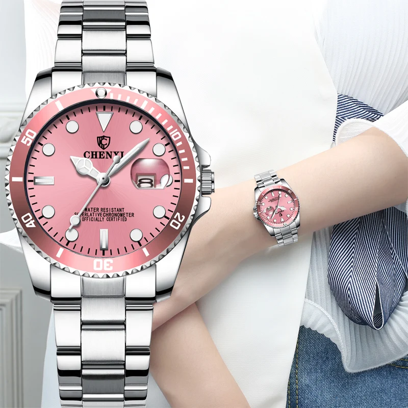 Relogio Feminino Chenxi Women Watch Fashion Casual Pink Watches Ladies Rotating Bezel Stainless Steel Quartz Wristwatches Women