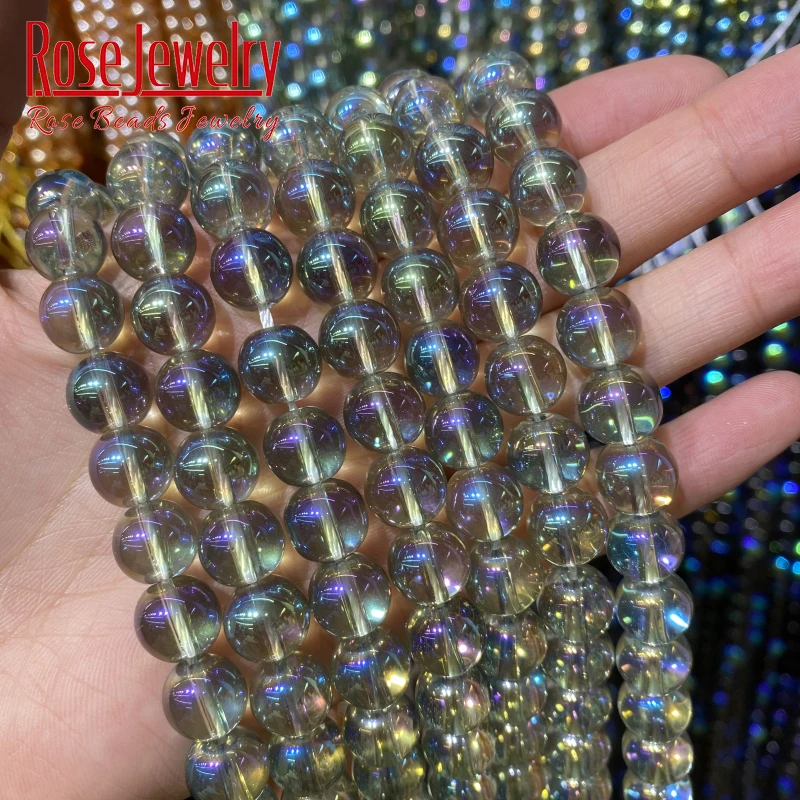 6/8/10 MM Crystal Beads AB Polished Austria Crystal Glitter Moonstone Round loose Beads For Jewelry Making round spacer bead 15