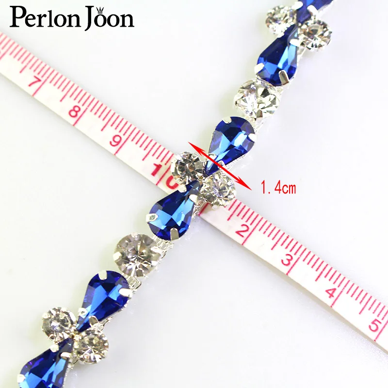 1 Yard Color Drop Rhinestone Trim Glass Crystal Silver Chain Bridal Decoration For Clothing and Shoe Bag Accessories ML055