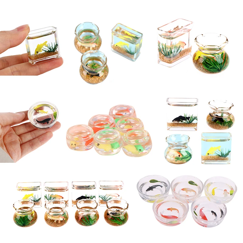 1/12 Lovely Dollhouse Miniature Glass Fish Tank Bowl Aquarium Doll House Home Ornaments Toys