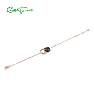 Santuzza 100% 925 Silber -Sterin -Armbänder für Frauen schwarzer Spinel Leopard Head Pantera Current Gold Gold vorhandener Schmuck vorhanden 8 HAUPTS -Panther -Armbandverkauf - №6
