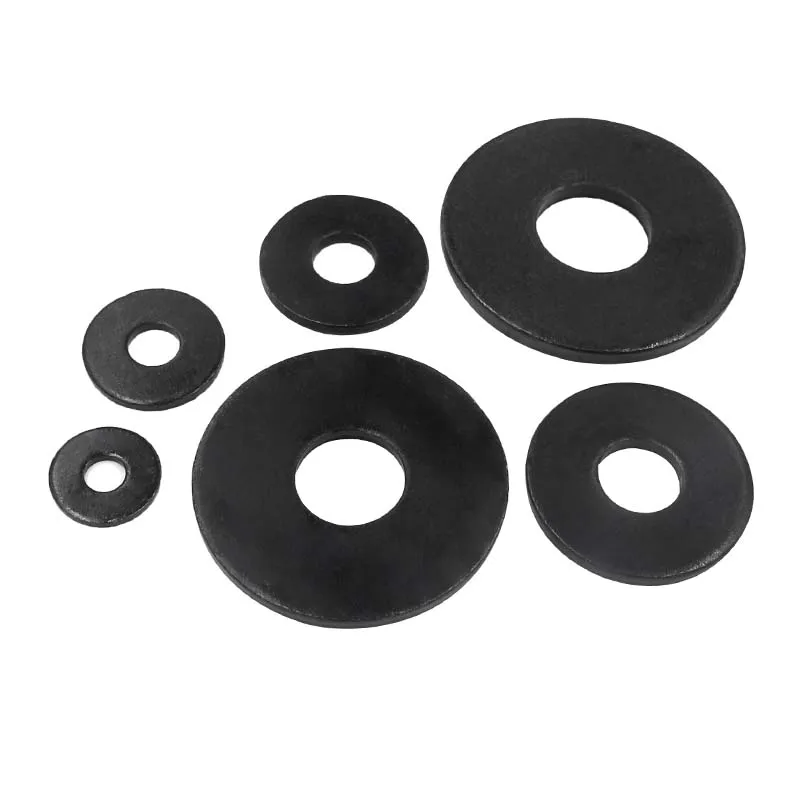 1/50 Stück, nicht standardmäßiger schwarzer Kohlenstoffstahl, große Größe, große, breitere flache Unterlegscheibe, M3, M4, M5, M6, M8, M10, M12,