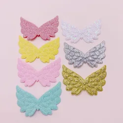 80 pz/lotto 5*4CM angelo ala Appliques polveri Glitter su un lato fata ala patch copricapo fai da te Bowknot papillon accessori