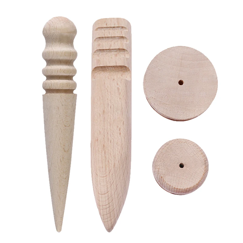 Multi-Size Wood Slicker Leather Solid Wood Round Burnishing Edge for Polished Edge Leather Craft Working Tool