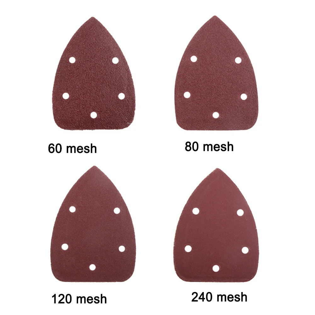 40 Buah 140Mm * 90Mm 5 Lubang Amplas Abrasif Lembaran Pasir Segitiga 60-240 Grit Halus Pemoles Logam Campuran Sander