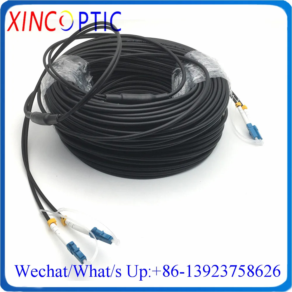 2Cores 10M SM G657A1,4.0mm LSZH/TPU Black Cable,LC/UPC(2Fiber)-LC/SC/ST/FCPC Single Mode Armored Fiber Optical Patch Cord Jumper