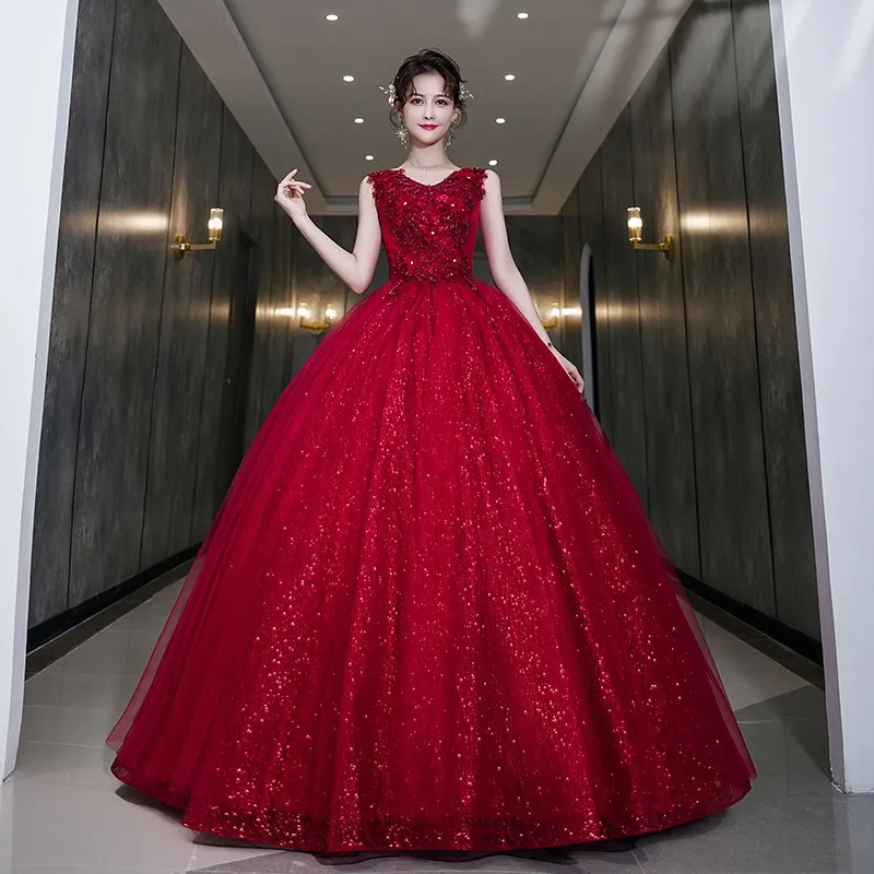 Robe de Quinceanera brillante rouge vin, robe de Rhvintage, col en V, robe de Rhélégante, robe de Rhformelle, robe personnalisée