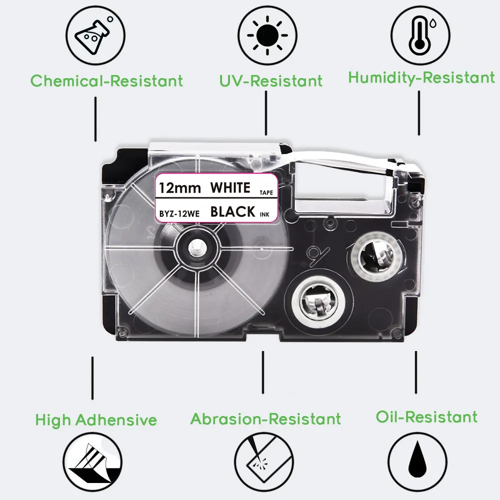 6/9/12mm 18 Colors XR-9WE XR-12WE Label For CASIO XR-9X XR-9YW XR-6WE XR-6YW Label Cartridge For CASIO KL-60 KL-60SR Label Maker