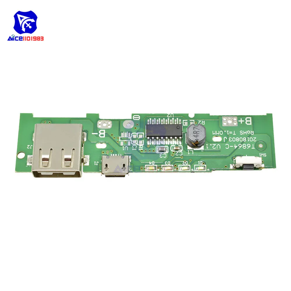 diymore 18650 Battery Charger PCB Board 5V 2A Mobile Phone USB Micro USB Power Bank LED Indicator Board Module for Xiaomi Huawei