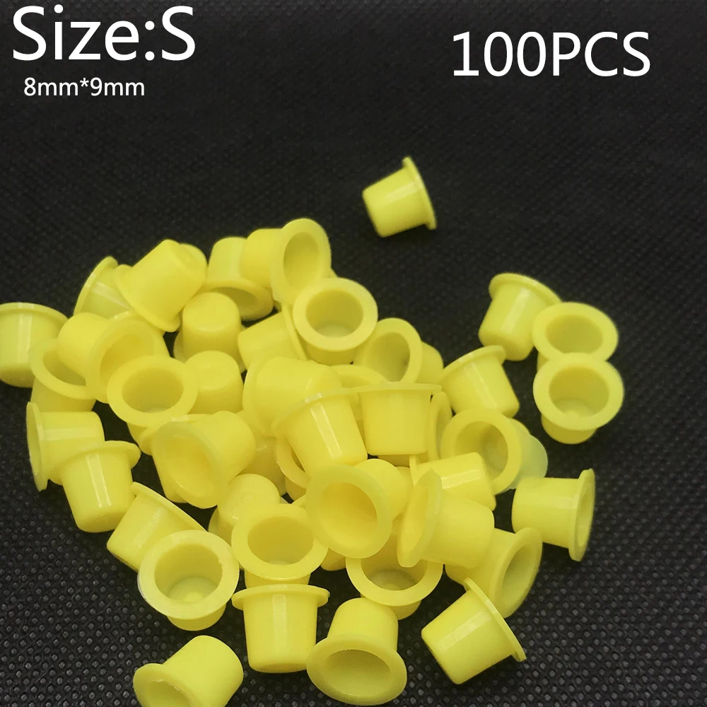 100/500PCS Plastic Yellow  Large Medium SmaL Tattoos Color Cup Accessories Number Permanent Makeup Tattoo Ink Cups Pigment Caps