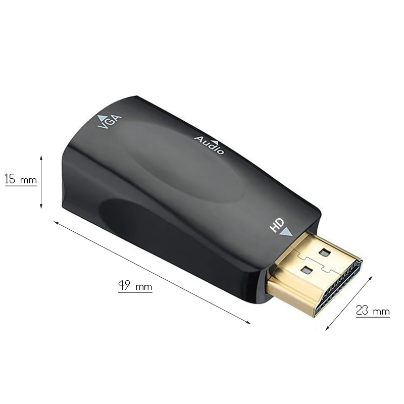 Z wejściem HDMI, męski do VGA Adapter żeński Audio kabel konwertera FHD 1080P 720P 480P PC Laptop TV, pudełko monitor do komputera projektor