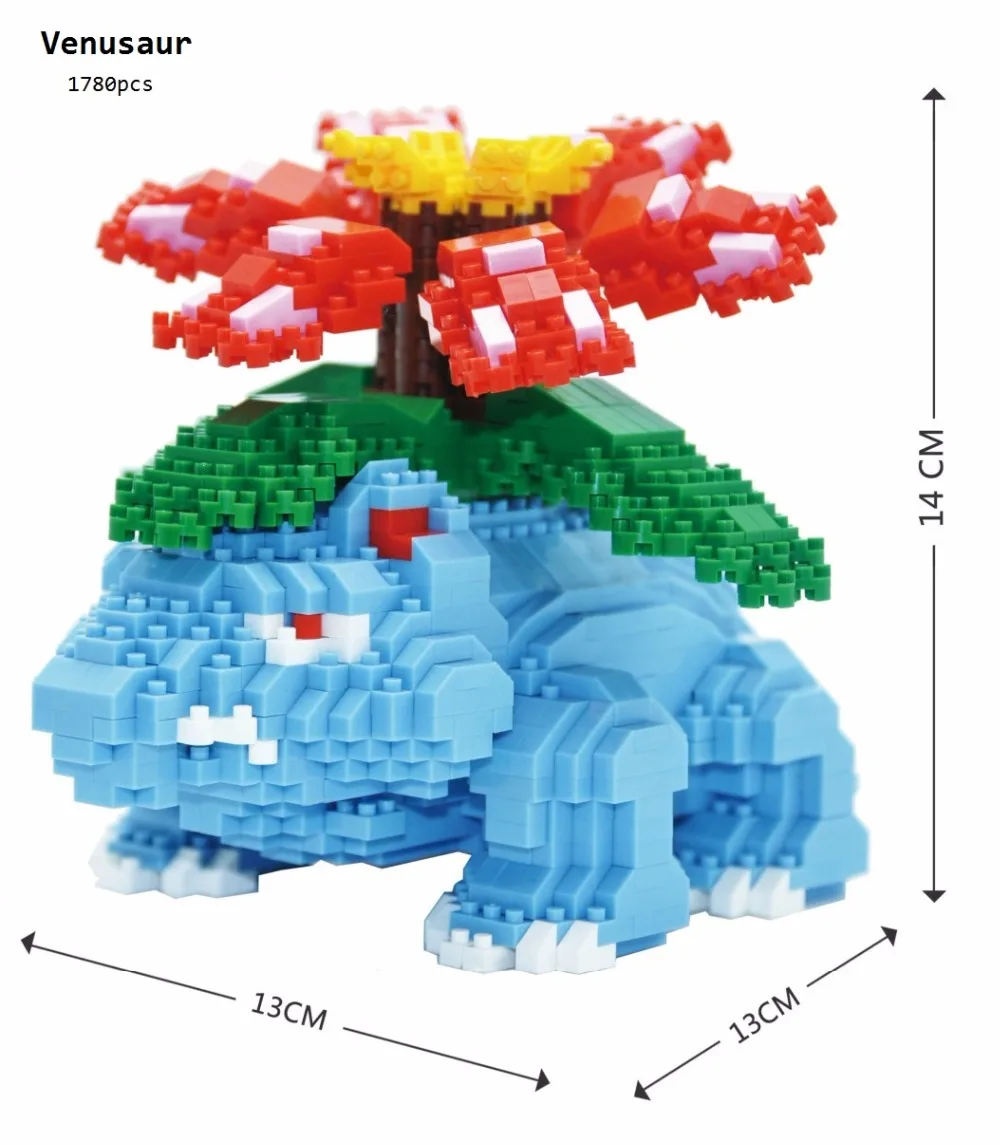 Śliczny Model z kreskówki Mini klocki Anime montaż cegieł Brinquedos Venusaur Firgures prezenty dla dzieci zabawki na prezent dla dzieci dziewczyna