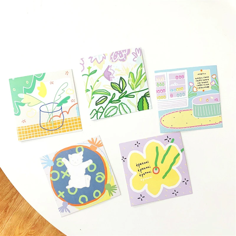 5pcs Decoration Cards Double Sided Hand Painting Writable Square Metope PostCard Small Poster Notebook Photo Props Wall Sticker